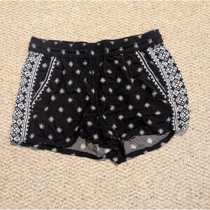 Old Navy Shorts Womens M Black White Elastic Waist Boho Festival Pockets